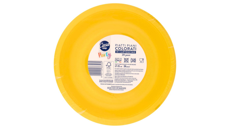 Piatti Piani Colorati In Cartoncino Ø 21 Cm Gialli 20 Pz