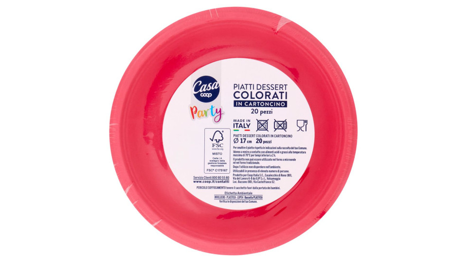 Piatti Dessert Colorati In Cartoncino Ø 17 Cm Rossi 20 Pz