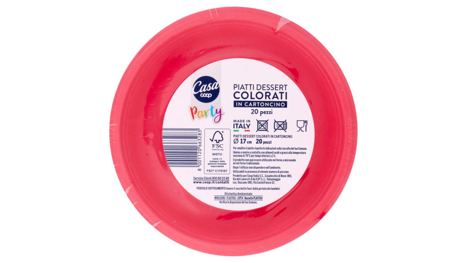 Piatti Dessert Colorati In Cartoncino Ø 17 Cm Rossi 20 Pz