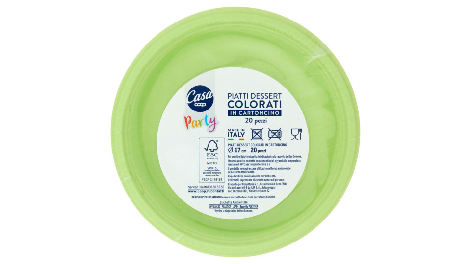 Piatti Dessert Colorati In Cartoncino Ø 17 Cm Verdi 20 Pz