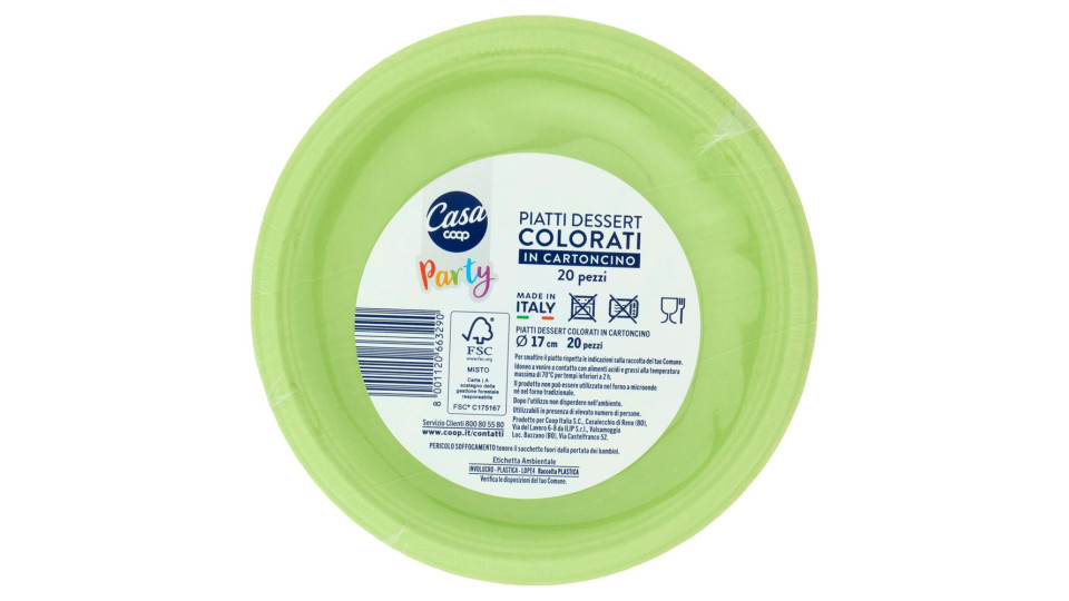 Piatti Dessert Colorati In Cartoncino Ø 17 Cm Verdi 20 Pz