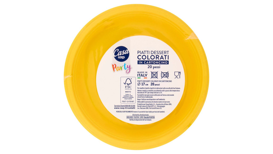 Piatti Dessert Colorati In Cartoncino Ø 17 Cm Gialli 20 Pz