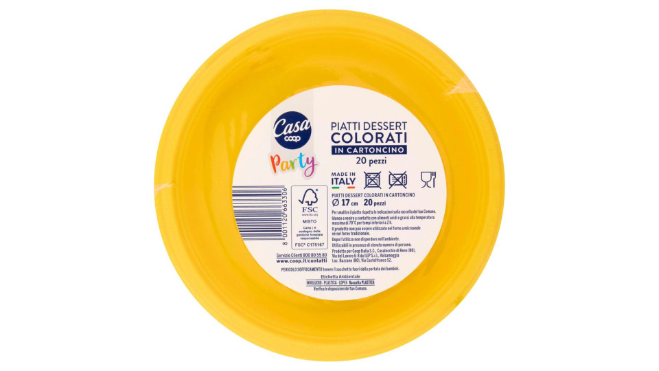Piatti Dessert Colorati In Cartoncino Ø 17 Cm Gialli 20 Pz