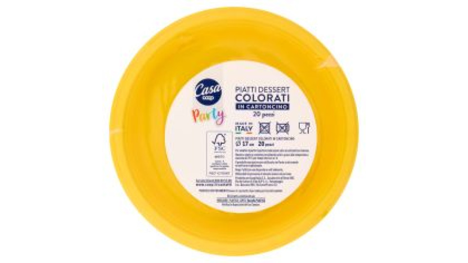 Piatti Dessert Colorati In Cartoncino Ø 17 Cm Gialli 20 Pz