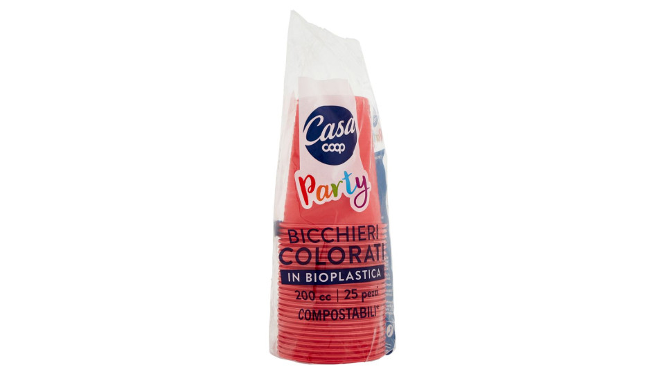 Bicchieri Colorati In Bioplastica 200 Cc Compostabili* Rossi 25 Pz