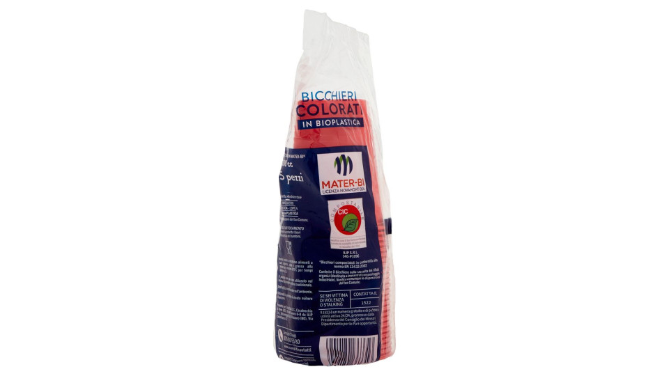 Bicchieri Colorati In Bioplastica 200 Cc Compostabili* Rossi 25 Pz