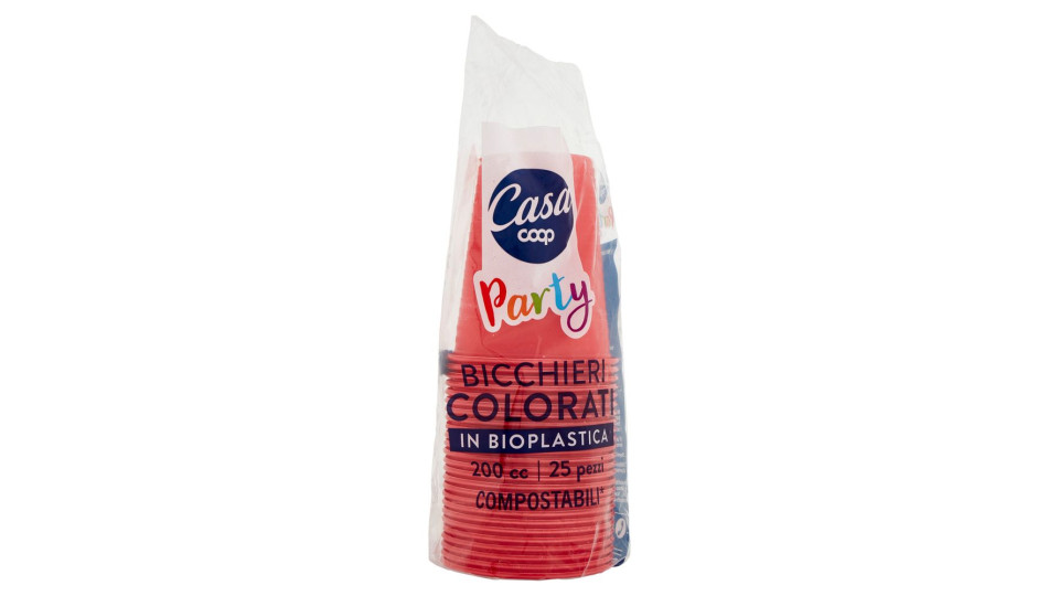 Bicchieri Colorati In Bioplastica 200 Cc Compostabili* Rossi 25 Pz