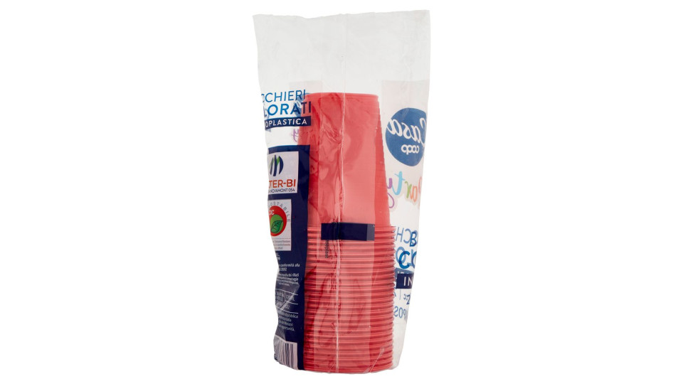 Bicchieri Colorati In Bioplastica 200 Cc Compostabili* Rossi 25 Pz