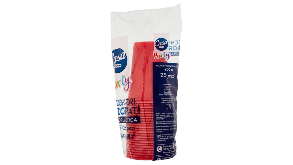 Bicchieri Colorati In Bioplastica 200 Cc Compostabili* Rossi 25 Pz