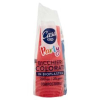 Bicchieri Colorati In Bioplastica 200 Cc Compostabili* Rossi 25 Pz