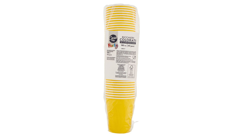 Bicchieri Colorati In Cartoncino 180 Cc Gialli 40 Pz