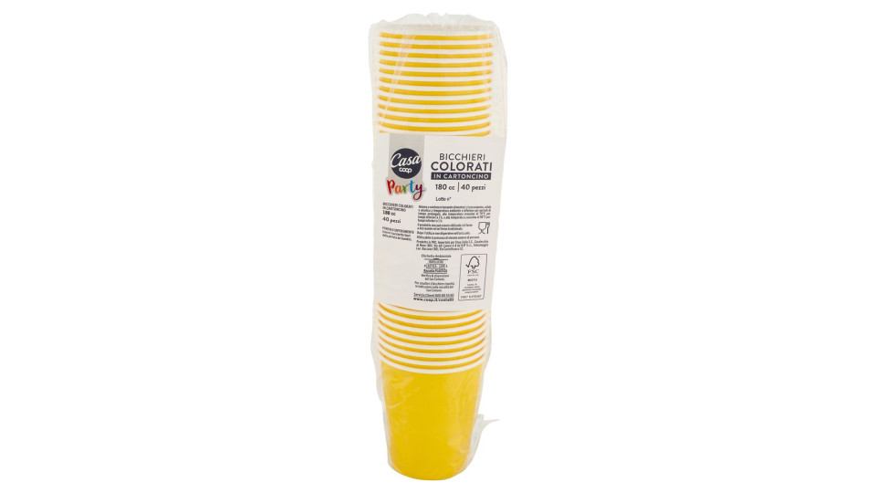 Bicchieri Colorati In Cartoncino 180 Cc Gialli 40 Pz