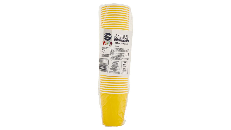 Bicchieri Colorati In Cartoncino 180 Cc Gialli 40 Pz