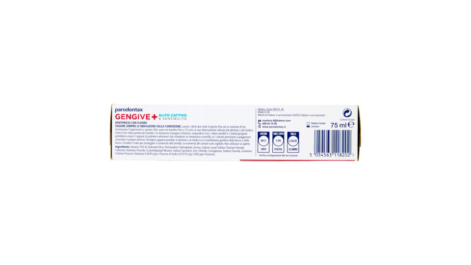 Parodontax Gengive + Whitening, Dentifricio Quotidiano Per Alito Cattivo & Sensibilità Dentale 75 Ml