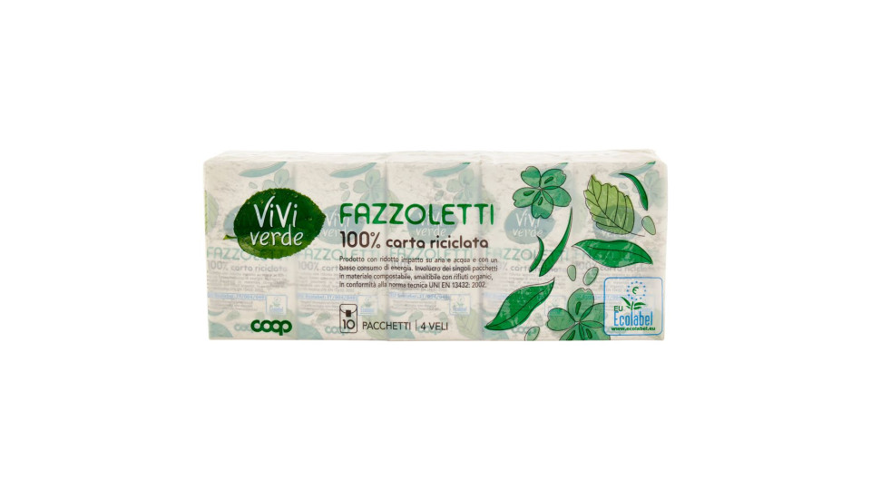 Fazzoletti 100% Carta Riciclata 4 Veli 10 Pz