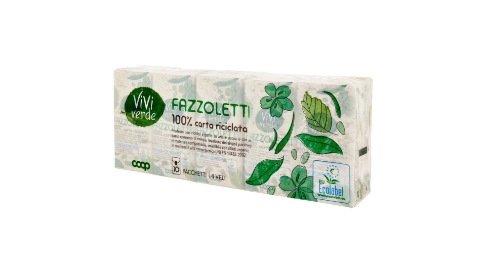 Fazzoletti 100% Carta Riciclata 4 Veli 10 Pz