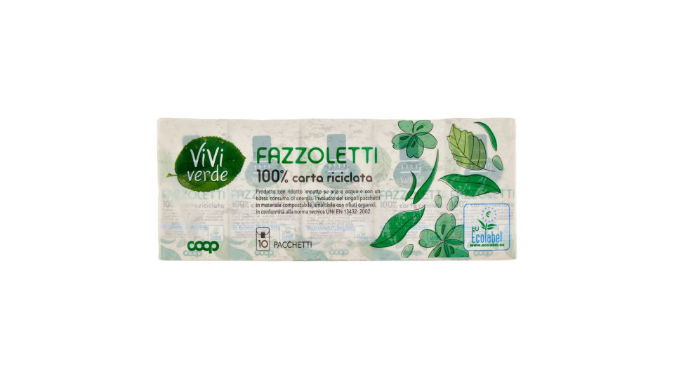 Fazzoletti 100% Carta Riciclata 4 Veli 10 Pz