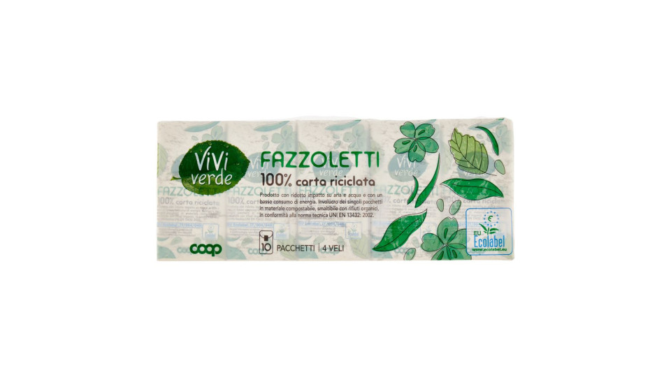 Fazzoletti 100% Carta Riciclata 4 Veli 10 Pz