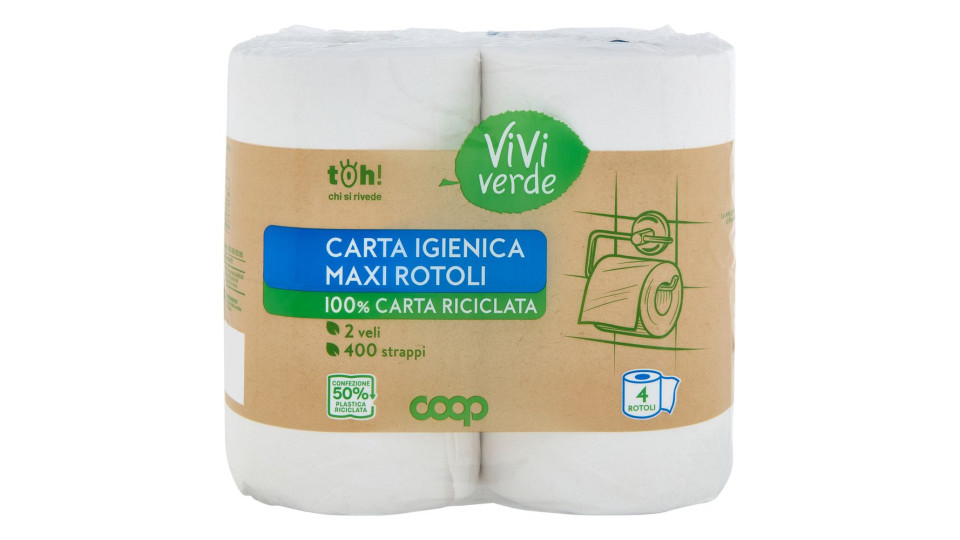 Carta Igienica Maxi Rotoli 100% Carta Riciclata 2 Veli 4 Pz
