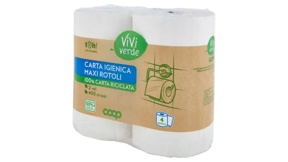 Carta Igienica Maxi Rotoli 100% Carta Riciclata 2 Veli 4 Pz