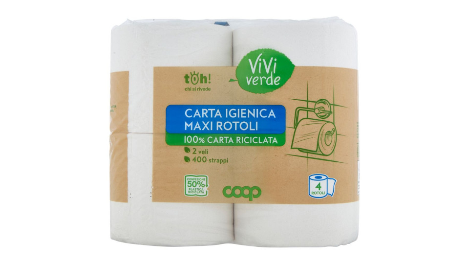 Carta Igienica Maxi Rotoli 100% Carta Riciclata 2 Veli 4 Pz
