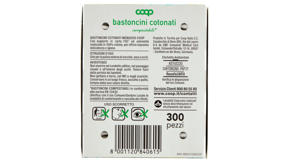 Bastoncini Cotonati Compostabili* 300 Pz