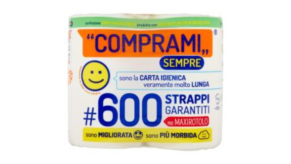 Comprami Sempre Carta Igienica #600 Strappi Maxirotoli 4 Pz