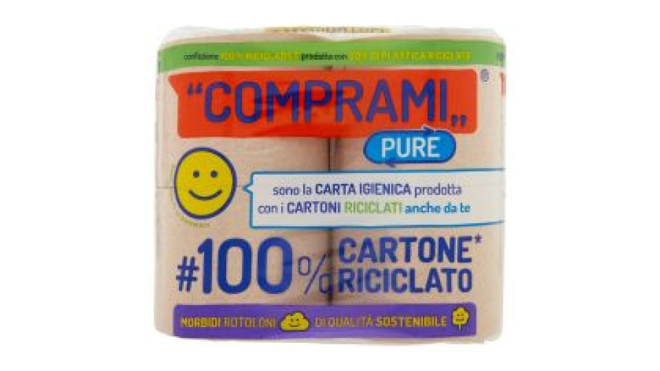 Comprami Pure Carta Igienica 100% Cartone* Riciclato Maxirotoli 4 Pz