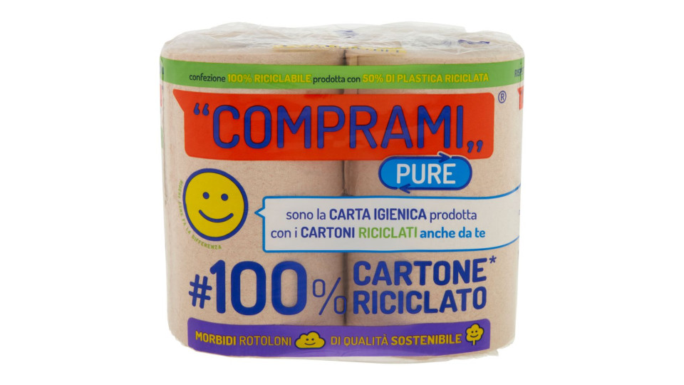 Comprami Pure Carta Igienica 100% Cartone* Riciclato Maxirotoli 4 Pz