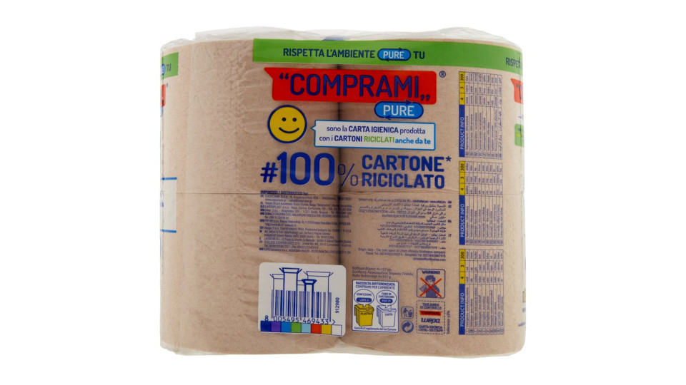 Comprami Pure Carta Igienica 100% Cartone* Riciclato Maxirotoli 4 Pz
