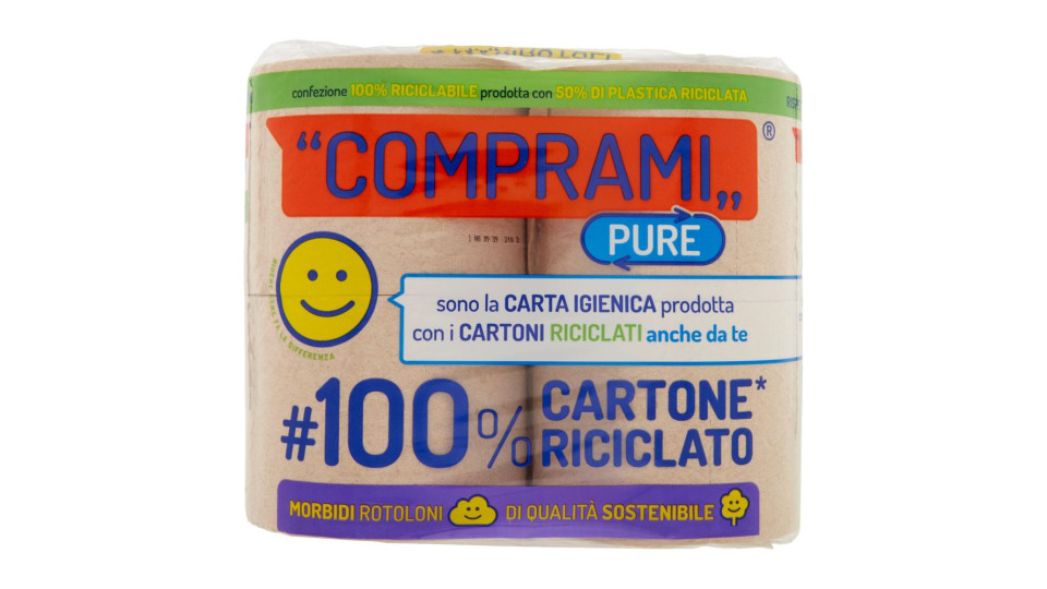 Comprami Pure Carta Igienica 100% Cartone* Riciclato Maxirotoli 4 Pz