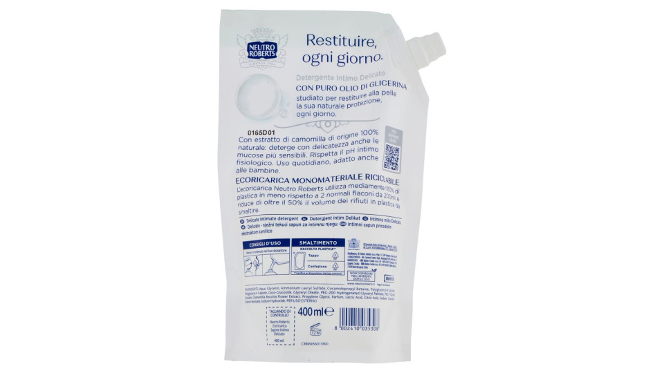 Neutro Roberts Intimo Delicato Con Estratto Di Camomilla Ecoricarica 400 Ml