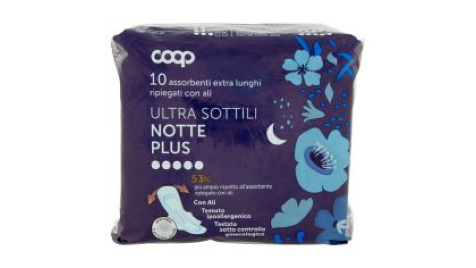 Assorbenti Extra Lunghi Ripiegati Con Ali Ultra Sottili Notte Plus 10 Pz