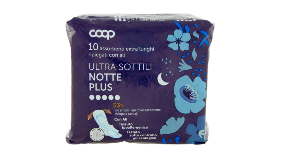 Assorbenti Extra Lunghi Ripiegati Con Ali Ultra Sottili Notte Plus 10 Pz