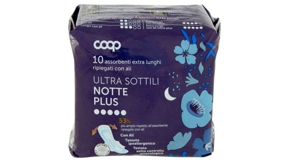 Assorbenti Extra Lunghi Ripiegati Con Ali Ultra Sottili Notte Plus 10 Pz