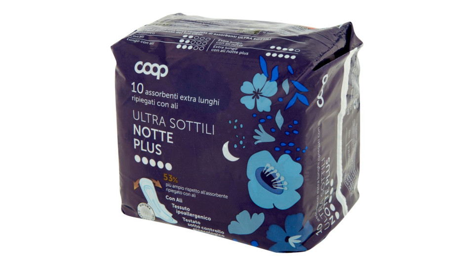 Assorbenti Extra Lunghi Ripiegati Con Ali Ultra Sottili Notte Plus 10 Pz