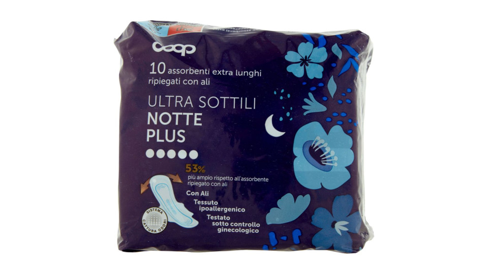 Assorbenti Extra Lunghi Ripiegati Con Ali Ultra Sottili Notte Plus 10 Pz