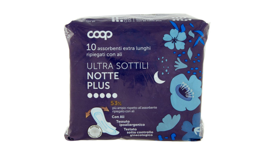 Assorbenti Extra Lunghi Ripiegati Con Ali Ultra Sottili Notte Plus 10 Pz