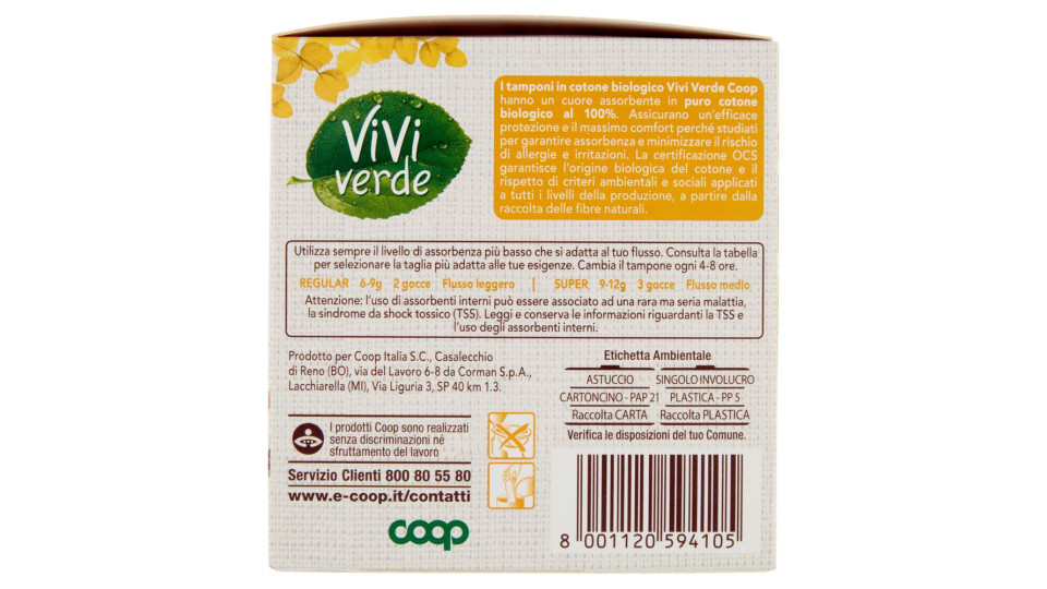 Assorbenti Interni In Cotone Biologico Regular Tamponi 16 Pz