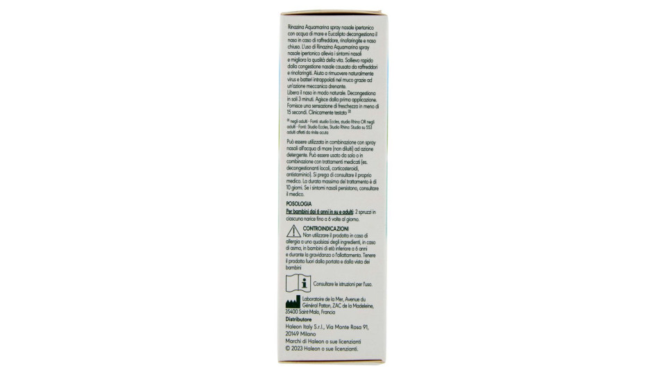 Rinazina Aquamarina Spray Nasale Decongestionale Ipertonico Sollievo Naso Chiuso E Raffreddore 20ml