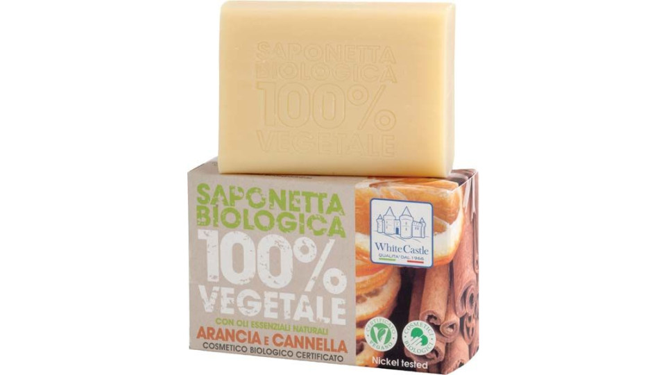 Saponetta Biologica 100% Vegetale Con Oli Essenziali Naturali Arancia E Cannella White Castle 125 G