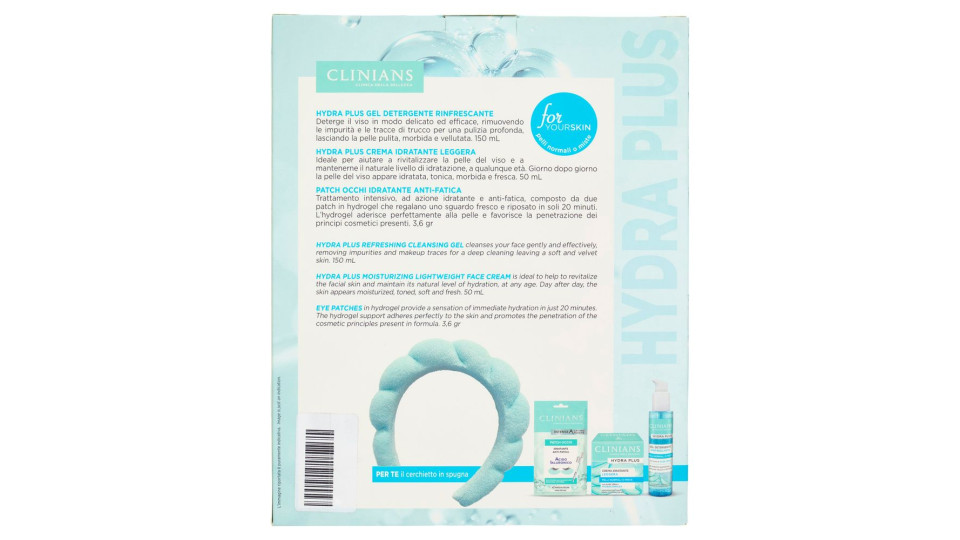 Clinians Hydra Plus Crema Idratante Leggera 50 Ml + Gel Detergente Rinfrescante 150 Ml + Patch Occhi