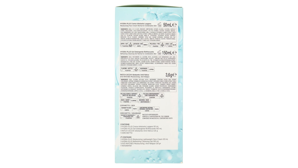 Clinians Hydra Plus Crema Idratante Leggera 50 Ml + Gel Detergente Rinfrescante 150 Ml + Patch Occhi