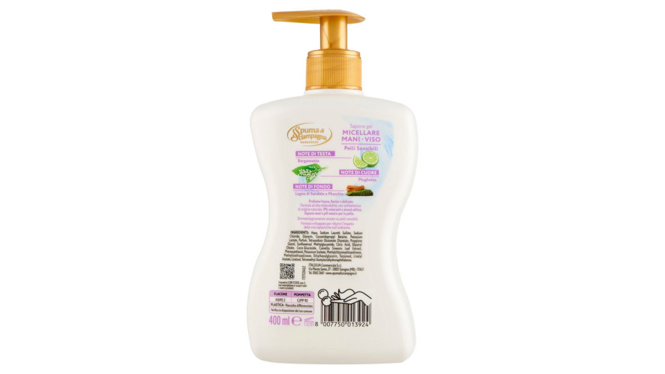 Spuma Di Sciampagna Benessere Sapone Gel Micellare Mani-viso Pelli Sensibili 400 Ml