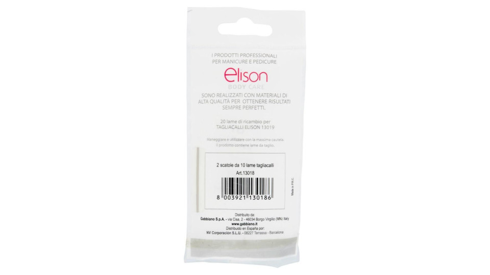 Elison Body Care Hand & Foot Care 2 Scatole Da 10 Lame Tagliacalli Per Tagliacalli Elison 13019