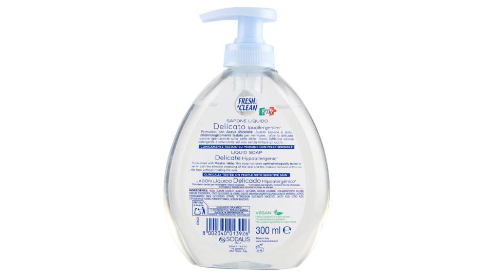 Fresh & Clean Sapone Liquido Delicato Ipoallergenico* Con Acqua Micellare 300 Ml