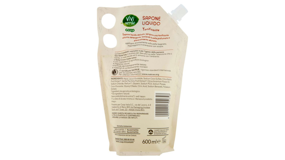 Ricarica Sapone Liquido Tonificante 600 Ml