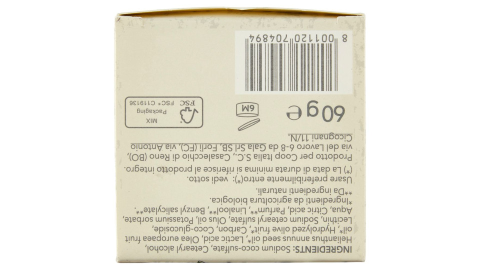 Detergente Solido Viso E Corpo Con Olio Di Oliva Biologico E Carbone 60 G