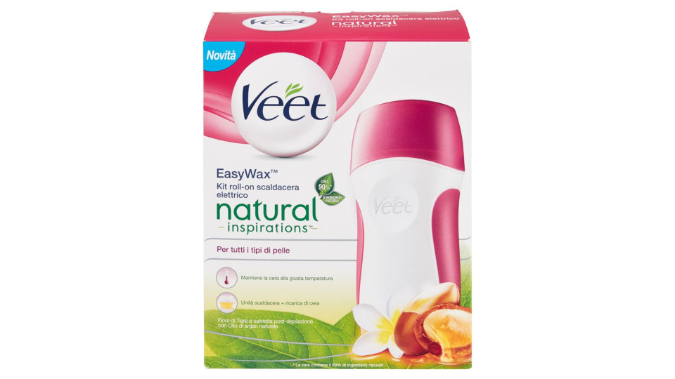 Veet Kit Roll-on Scaldacera Elettrico Easy Wax Natural Inspiration Con 12 Strisce