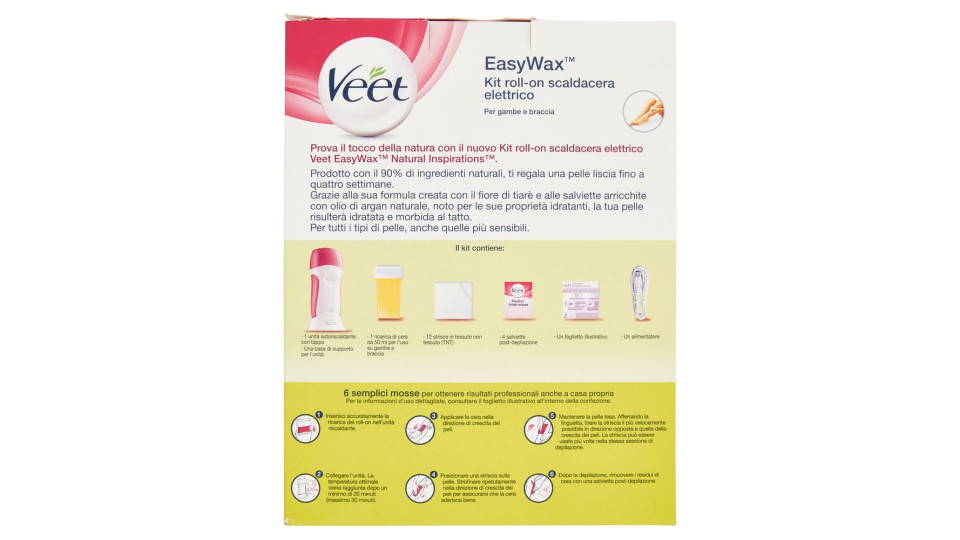 Veet Kit Roll-on Scaldacera Elettrico Easy Wax Natural Inspiration Con 12 Strisce